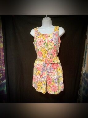 🌸Vtg Carol Anderson Petite Floral Romper w/ Matching Belt Women’s Petite Size 6